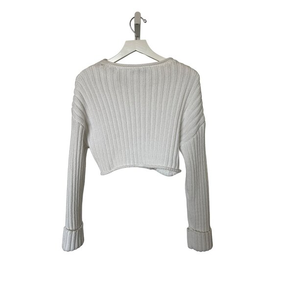 Zara Ribbed Knit White Cropped Sweater - Picture 4 of 4
